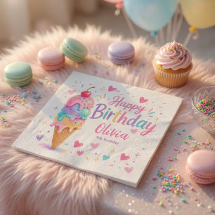 Pastel Ice Cream Birthday  Personalised  Napkin