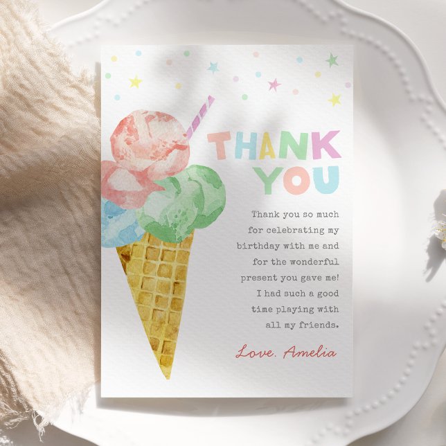 Pastel Ice Cream Birthday Thank You Card (Creator Uploaded)