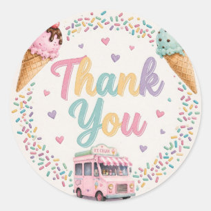 Pastel Ice Cream Birthday Thank You Classic Round Sticker
