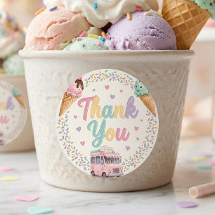 Pastel Ice Cream Birthday Thank You Classic Round Sticker
