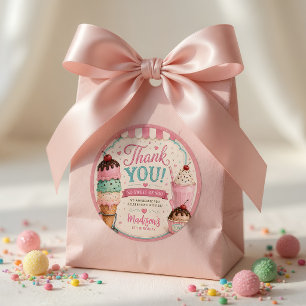 Pastel Ice Cream Birthday Thank You Vintage Classic Round Sticker