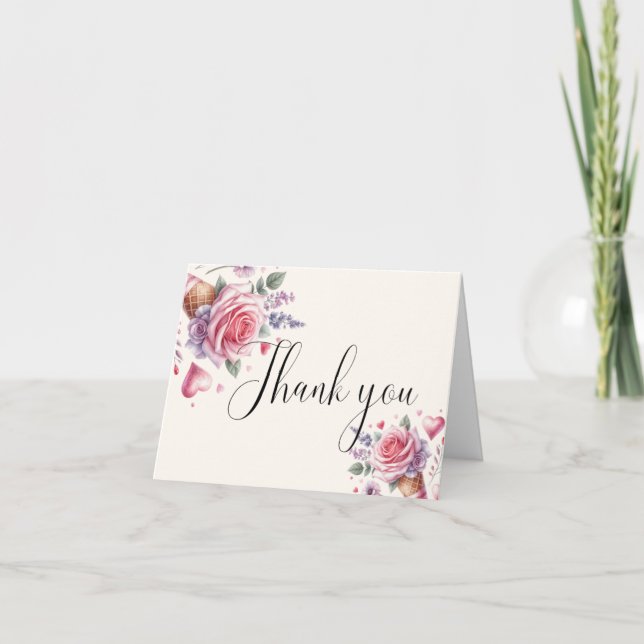 Pastel Ice Cream Bridal Shower Thank You Card (Front)