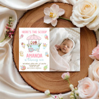 Pastel Ice Cream Cart Photo Birthday Invite