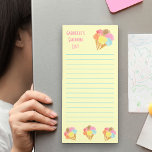 Pastel Ice Cream Cones Personalised Shopping List Magnetic Notepad<br><div class="desc">This pretty magnetic pad is designed for you to keep a handy shopping list on your fridge. It has a pastel yellow background, decorated with colourful bouquets of ice cream cones. The template is set up ready for you to add your name or custom text - the sample wording currently...</div>