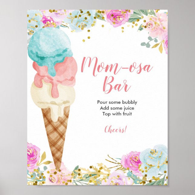 Pastel Ice cream floral Girl Momosa Bar Sign (Front)