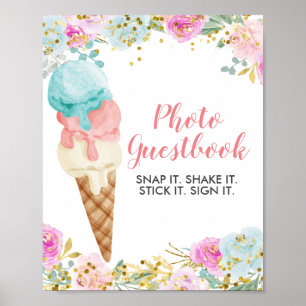 Pastel Ice cream Floral Watercolor Photo Guestbook