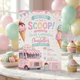 Pastel Ice Cream Truck Birthday  Invitation