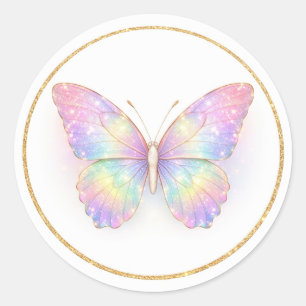 Pastel Iridescent Butterfly Circle Classic Round Sticker