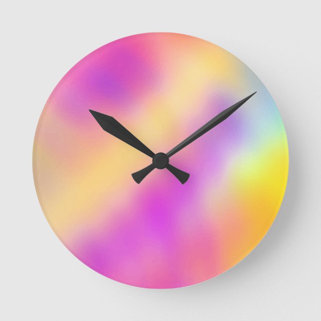 Pastel Iridescent Colourful Gradient Design Round Clock (Front)