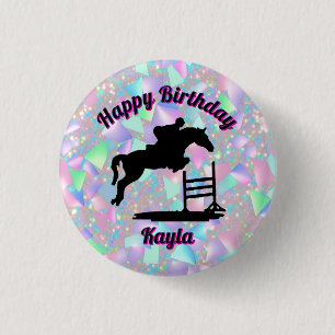 Pastel Iridescent Happy Birthday Horse Girl 3 Cm Round Badge