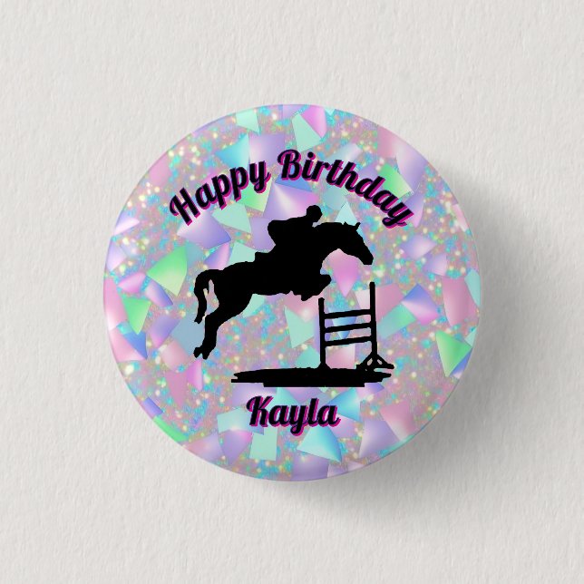 Pastel Iridescent Happy Birthday Horse Girl 3 Cm Round Badge (Front)