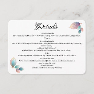 Pastel Iridescent Leaves Wedding Dreamy Pastels Enclosure Card
