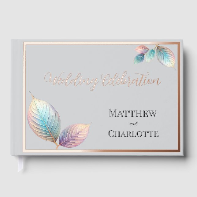 Pastel Iridescent Leaves Wedding Dreamy Pastels Guest Book (Front)