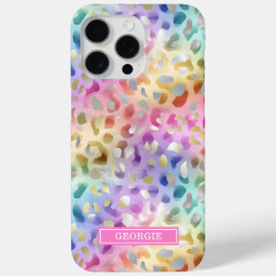 Pastel Iridescent Leopard Print Monogrammed iPhone 15 Pro Max Case