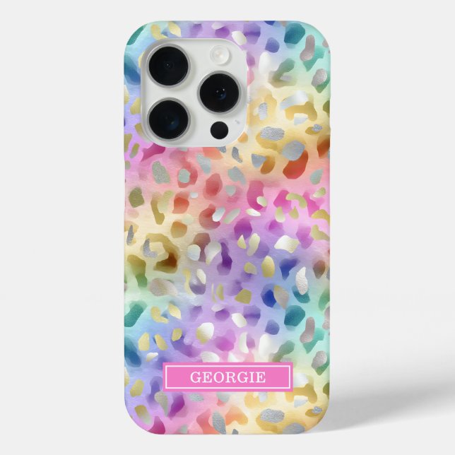Pastel Iridescent Leopard Print Monogrammed Case-Mate iPhone Case (Back)