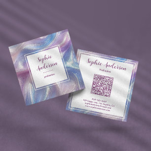 Pastel Iridescent Marble with Qr Code Square Business Card