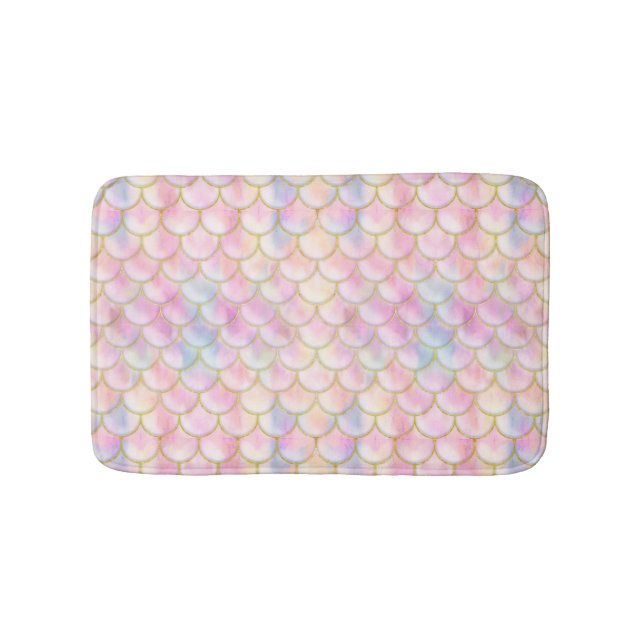 Pastel Iridescent Mermaid Scales Pattern Bath Mat (Front)