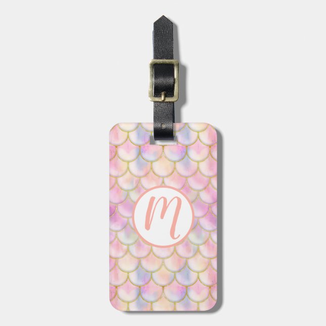 Pastel Iridescent Mermaid Scales Pattern Luggage Tag (Front Vertical)