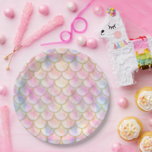 Pastel Iridescent Mermaid Scales Pattern Paper Plate