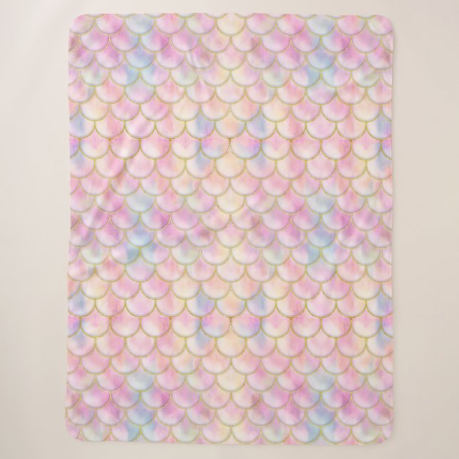 Pastel Iridescent Mermaid Scales Pattern Sherpa Blanket (Front)
