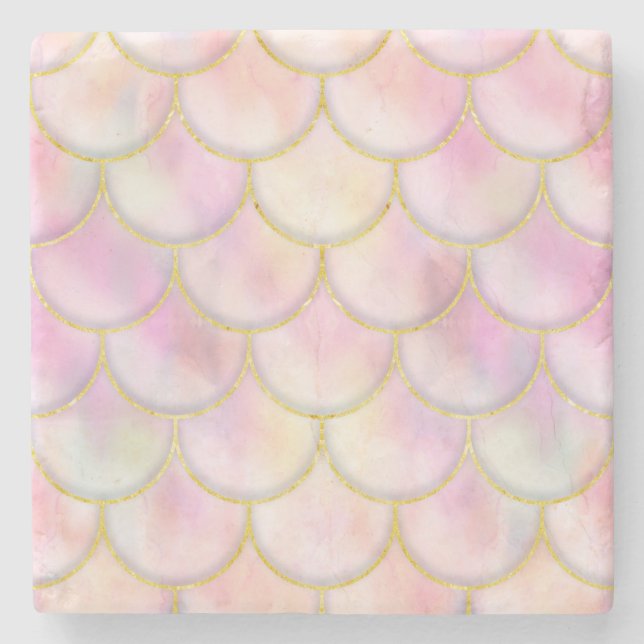 Pastel Iridescent Mermaid Scales Pattern Stone Coaster (Front)