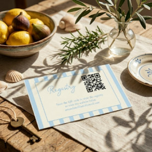 Pastel Italian Blue Stripes Bridal Shower Registry Enclosure Card