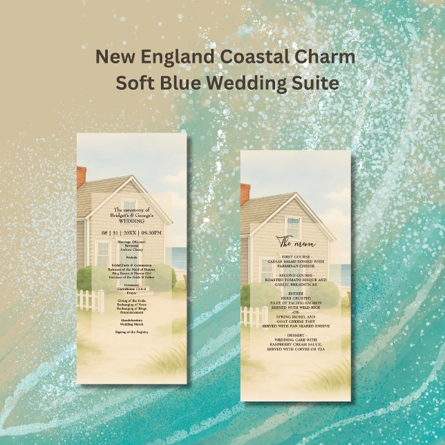 Pastel ivory Blue new england Coastal Wedding Programme (Creator Uploaded)