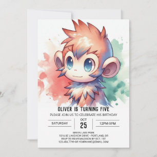 Pastel Joyful Monkey Birthday Invitation