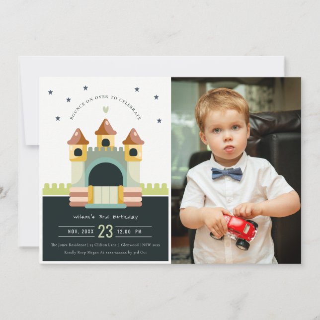 Pastel Jumping Castle Jump Photo Kids Birthday Invitation (Front)