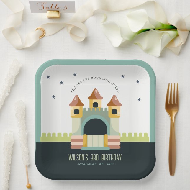 Pastel Jumping Castle Jump & Play Kids Birthday Paper Plate (Wedding)