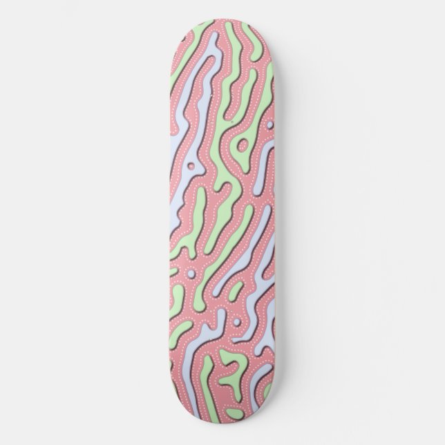 Pastel Kawaii Abstract Colourful Squiggle Design Skateboard (Front)