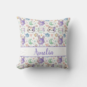 Pastel Kawaii Animal Cute Watercolor Nursery Deco Cushion