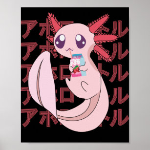 Pastel Kawaii Axolotl Strawberry Milkshake Japanes Poster