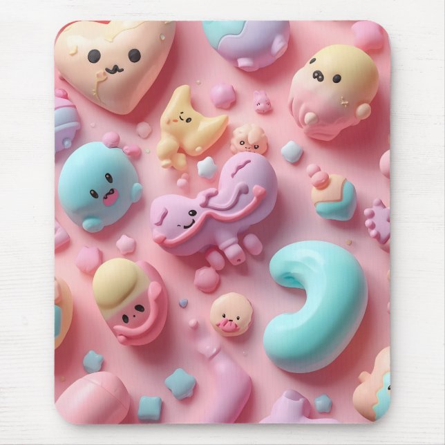Pastel Kawaii Candy Character Art Mouse Pad (Front)