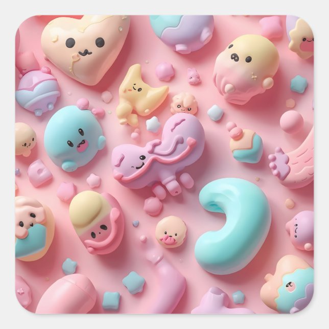 Pastel Kawaii Candy Character Art Square Sticker (Front)