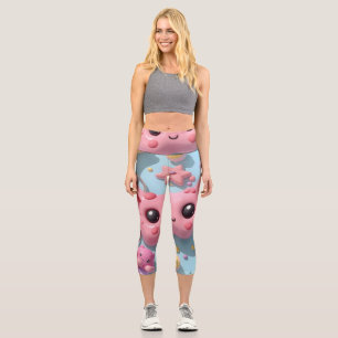 Pastel Kawaii Creature Fantasy Art Capri Leggings