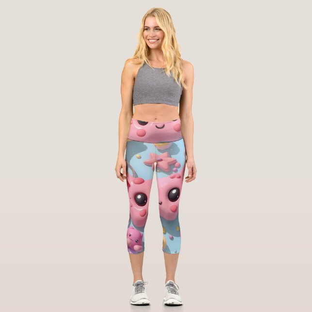 Pastel Kawaii Creature Fantasy Art Capri Leggings (Front)
