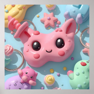 Pastel Kawaii Creature Fantasy Art Poster