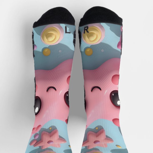 Pastel Kawaii Creature Fantasy Art Socks (Top)