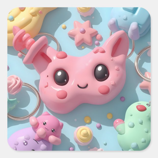 Pastel Kawaii Creature Fantasy Art Square Sticker (Front)