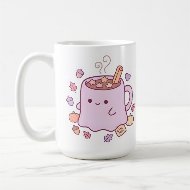 Pastel Kawaii Ghost Brew Cute Autumn Mug (Left)