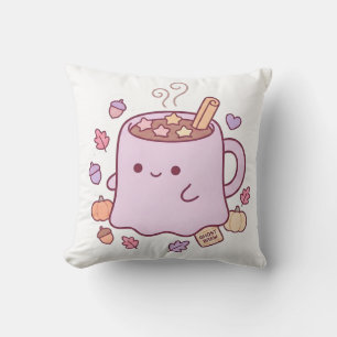 Pastel Kawaii Ghost Brew Cute Autumn Throw Pillow