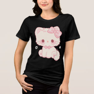 Pastel Kawaii Kitty with Bow Tri-Blend Shirt