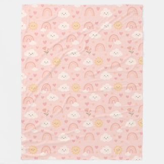 Pastel Kawaii Rainbow Clouds Seamless Pattern Fleece Blanket