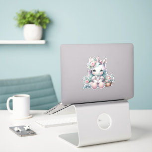 Pastel Kawaii Unicorn Doll with Flower Basket