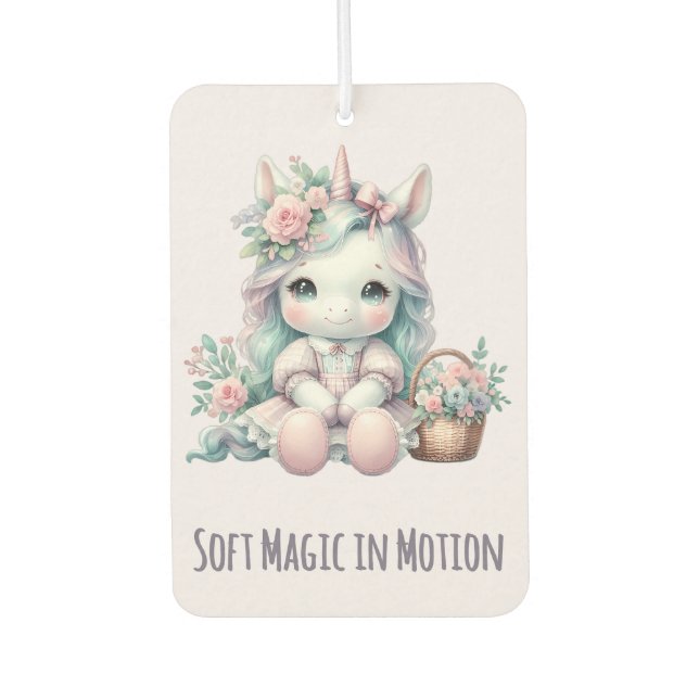 Pastel Kawaii Unicorn Doll with Flower Basket Car Air Freshener (Front)