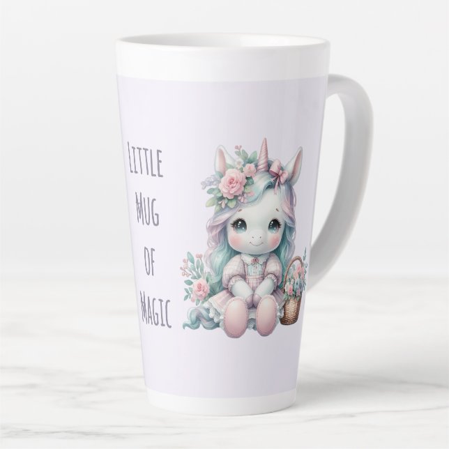 Pastel Kawaii Unicorn Doll with Flower Basket Latte Mug (Right Angle)