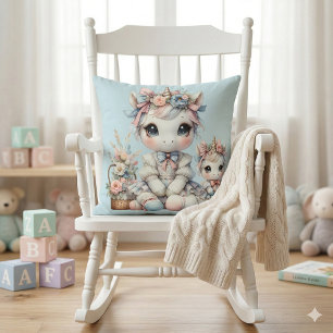 Pastel Kawaii Unicorn Mother Daughter Duo Blue Cushion