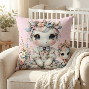 Pastel Kawaii Unicorn Mother Daughter Duo Pink Cushion