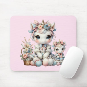 Pastel Kawaii Unicorn Mother Daughter Duo Pink Mouse Pad